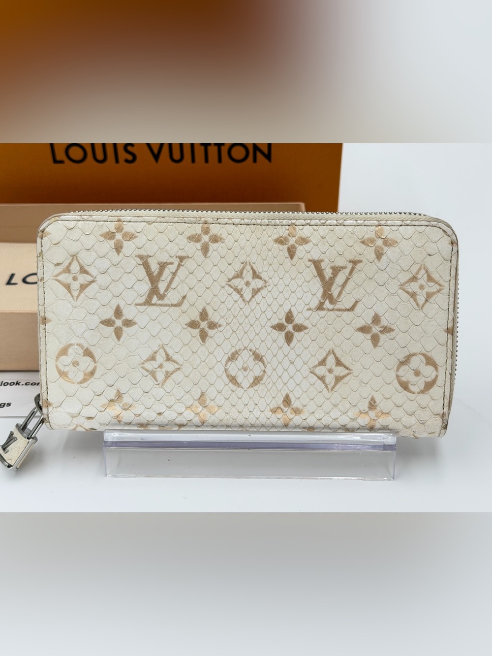 LV Exotics Python Cream w/Gold Monogram Zippy Wallet Full Set w/Entrupy COA